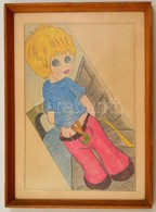 Jelzés Nélkül: Gyermek Rajz. Ceruza, Papír. 20x30 Cm Üvegezett Keretben - Other & Unclassified