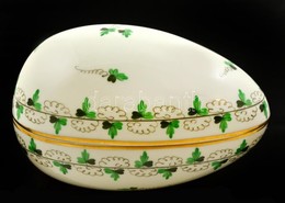 Herendi Petrezselyemmintás Porcelán Tojás, Kézzel Festett, Jelzett, Hibátlan, 16,5×11×9,5 Cm - Altri & Non Classificati