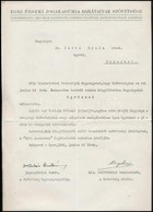 1934 Egri Érseki Jogakadémia Barátainak Szövetségének értesítése Dr. Jetts Gyula ügyésszé Választásáról, Az Szövetség üg - Sin Clasificación