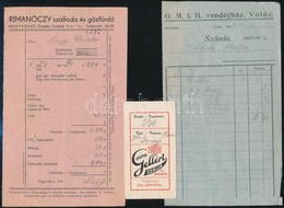 Cca 1940-1942 2 Db Szállodai Számla és Szobakártya (Rimanóczy Szálloda és Gőzfürdő, OMIH Vendégház, Gellért Szálló), 3 D - Unclassified