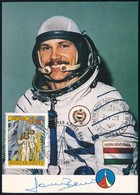 1980-1986 Szovjet-magyar Közös űrrepülés CM, Rajta Farkas Bertalan (1949-) űrhajós Aláírásával - Autres & Non Classés
