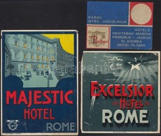 12 Db Bőröndcímke (Hortobágyi Csárda, Albergo Universo Roma, Majestic Hotel Rome, Stb.) - Publicités