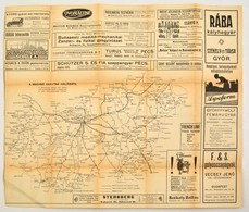 Cca 1920-1940 Magyar Vasutak Hálózata, Rengeteg Korabeli Reklámmal, Szakadással, 27x39 Cm - Other & Unclassified