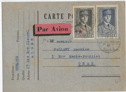 ALGERIE - 1941 - PETAIN - CARTE Par AVION De ALGER  => ORAN - Brieven En Documenten