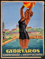 1933 Pál György (1906-1986): Győr Város Strandfürdője és Versenyuszodája, Plakátterv, Vegyes Technika, Papír, Szélén Kis - Otros & Sin Clasificación