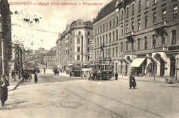 T2/T3 1910 Budapest II. Margit Körút, Háttérben A Rózsadomb, Villamosok, Drogéria, Wohlmuth A. üzlete, Kávéház - Unclassified