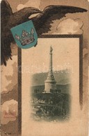 * T2/T3 1915 Brassó, Kronstadt, Brasov; Árpád Szobor. Címeres Litho Keret / Monument. Coat Of Arms, Litho Frame (EK) - Unclassified