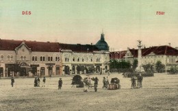 T2 1910 Dés, Dej; Fő Tér, Milleniumi Emlékmű, Népbank, Polonyi és Kanyó, Rehák Ágoston, Bakó Mihály és Pollák üzlete, Gy - Unclassified