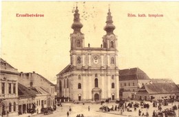 T2/T3 Erzsébetváros, Dumbraveni; Római Katolikus Templom, Piac, üzletek. 766. Seraphin Gusztáv Kiadása / Church, Market, - Ohne Zuordnung