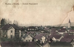 * T3 Kisporuba, Liptovská Porúbka; Pozdrav Z Porúbky / Látkép, Evangélikus Templom. Kiadja M. Jezo / General View, Luthe - Unclassified