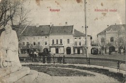 T2/T3 Rozsnyó, Roznava; Rákóczi Tér, üzletek, Szobor / Square, Shops, Statue   (EK) - Unclassified