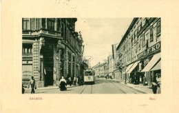 T2 Zagreb, Zágráb; Utca és Villamos, Bauer Kávéház, üzletek. W.L. Bp. 7468. / Ilica, Kavana Bauer / Street View With Tra - Unclassified