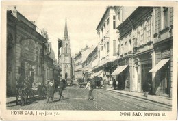 ** T2/T3 Újvidék, Novi Sad; Jevrejska Utca, Nikola Krausz és Ilija Piliser üzlete / Street View With Shops And Church (E - Unclassified