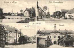 T2/T3 Sloupno, Ulice Komenského, Skola, Zámek, Mlyna / Street, School, Castle, Mill - Ohne Zuordnung