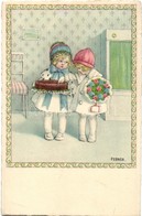 T2 Children With Cake And Flower, Art Postcard, S: Pauli Ebner - Unclassified