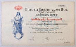 Budapest 1906. 'Budapest- Erzsébetvárosi Bank Részvénytársaság' Névre Szóló Részvénye 200K-ról, Szárazpecséttel és Szelv - Non Classificati