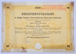 Budapest 1944. 'A Salgó-Tarjáni Kőszénbánya Részvény-Társulat' Részvényutalványa 3000P-ről, Bélyegzéssel és Szárazpecsét - Unclassified
