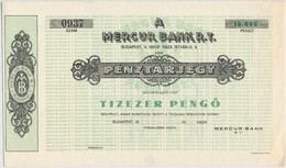 1926-1945. 'Mercur Bank Rt.' Bemutatóra Szóló, Kitöltetlen Pénztárjegye 10.000P-ről, Vízjeles Papíron T:I - Non Classificati