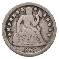 Amerikai Egyesült Államok 1857. 1d Ag (2,43g) T:3
USA 1857. 1 Dime Ag (2,43g) C:F
Krause KM#A63.2 - Unclassified