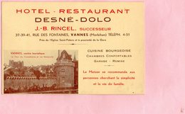 E1312 - Carte/Note - Hôtel Restaurant DESNE - DOLO - J-B RINCEL Successeur - VANNES - Visitekaartjes