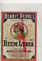 31- TOULOUSE - ETIQUETTE RHUM LYDIA- BENOIT SERRES-DISTILLERIE-44- 50 RUE DES RECOLLETS -IMPRIMERIE COUPEAUD BARRIERE - Rhum