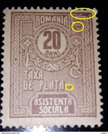Error Revenue Stamps ROMANIA 1916 Social Assistance  Taxa De Plata, Asistenta Soviala 20 Bani, .unused Spot Color Frame - Ungebraucht