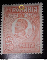 ROMANIA 1920  KING FERDINAND  25 Bani Redd , Point Up M,romania, Variety Errors - Plaatfouten En Curiosa