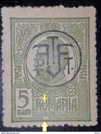 Error Romania 1918 Carol I SURCHARGE  PTT, ERROR BROKEN FRAME DOWN, AND SPOT LINE  IN WORD ``O`` ROMANIA, UNUSED - Ungebraucht