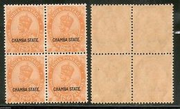 India CHAMBA State 2� As KG V SG 69 / Sc 66 Postage Stamp BLK/4 Cat. �32 MNH - Chamba