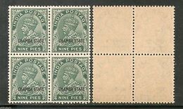 India CHAMBA State 9ps KG V SG 64 / Sc 61 Postage Stamp Cat �40 BLK/4 MNH - Chamba
