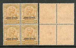 India Convention State JIND / JHIND KG V 6 As Postage SG 95 / Sc 132 BLK/4 MNH - Jhind