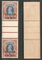 India Gwalior State 1Re Postage KG VI SG 112 / Sc 112 Vert. Gutter Pair MNH �26 - Gwalior