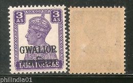 India Gwalior State 3As KG VI Postage Stamp SG 124 / Sc 106 Cat $20 MNH - Gwalior