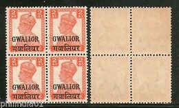 India Gwalior State KG VI 2As Postage Stamp SG 123 / Sc 105 Cat �11 BLK/4 MNH - Gwalior