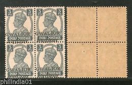 India Gwalior State KG VI 3ps SG 129 / Sc 118 LOCAL Ovpt. BLK/4 Cat. �20 MNH - Gwalior