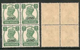 India JIND /JHIND KG VI 9ps SG 139 / Sc 167 BLK/4 MNH - Jhind