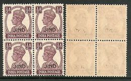 India JIND /JHIND KG VI �An SG 138 / Sc 166 BLK/4 MNH - Jhind