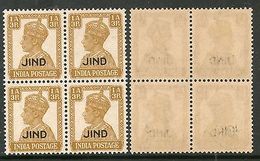 India JIND KG VI 1A3ps Postage Stamp SG 141 / Sc 169 BLK/4 Cat �4 MNH - Jhind