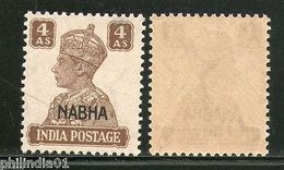 India Nabha State 4As KG VI SG 114 / Sc 109 Cat�2 MNH - Nabha