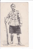 Lot 3 Cp-Guerre 1914-1- HIGHLANDER, Black Watch.-4. Jeune Piper-2. M'ZIOUD (dessin Signé E. Alluaud. Limoges Sept. 1914) - Uniformes