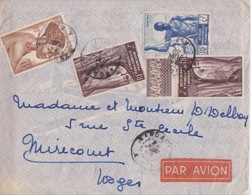 AEF Lettre Par Avion De Bangassou Pour Mirecourt Affranchie à 25F (15F + 2F X 2 + 6F) Le 24 Juin 49 (avec Courrier) - Briefe U. Dokumente