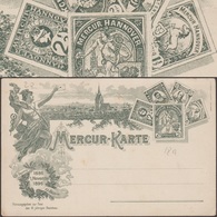 Allemagne 1896. Poste Locale Privée « Mercur » De Hanovre. Entier Postal, 10 Ans De La Poste. Timbre Sur Timbre, Facteur - Mythology