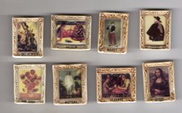 Série Complète 8 Grosses Fèves Reliefs Brillantes LES TABLEAUX DE MAITRES NORDIA 1996 - Peintures Célèbres - Personajes