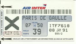 AIR INTER - Carte D'Embarquement/Boarding Pass - 1991 - TOULOUSE / PARIS CDG - Instapkaart