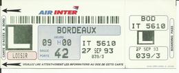 AIR INTER - Carte D'Embarquement/Boarding Pass - 1993 - PARIS ORLY / BORDEAUX - Carte D'imbarco
