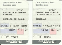 AIR FRANCE - Carte D'Embarquement/Boarding Pass -1988 - CAYENNE / PARIS CDG / BORDEAUX - Boarding Passes