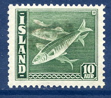 ICELAND 1940. Definitive Fish 10Aur. Perforated 14:13½ LHM / * (fault).  Michel 215 B - Neufs