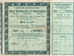 LBR26 - EXPOSITION INTERNATIONALE ARTS DECORATIFS PARIS 1925 BON A LOT N° 08.581 (TICKETS D'ENTREE DETACHES) - A - C