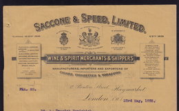 LONDON - SACCONE & SPEED - WINE CIGARS CIGARETTES - LETTER INVOICE FAKTURA 1923 (see Sales Conditions) - Ver. Königreich