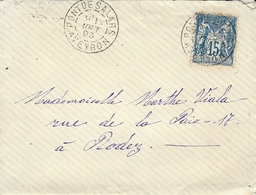 1893- Enveloppe De PONT-DE-SALARS ( Aveyron ) Affr. 15 C Sage Oblit. Cad A - 1877-1920: Période Semi Moderne